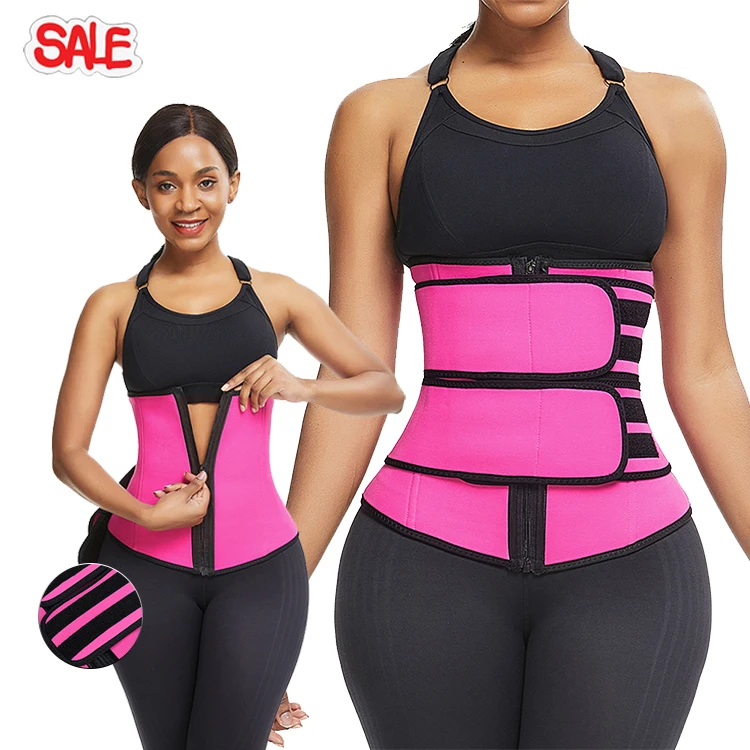 HEXIN Custom Print Logo high Compression Double Belt Latex Waist Trainer Women For Lose Weight