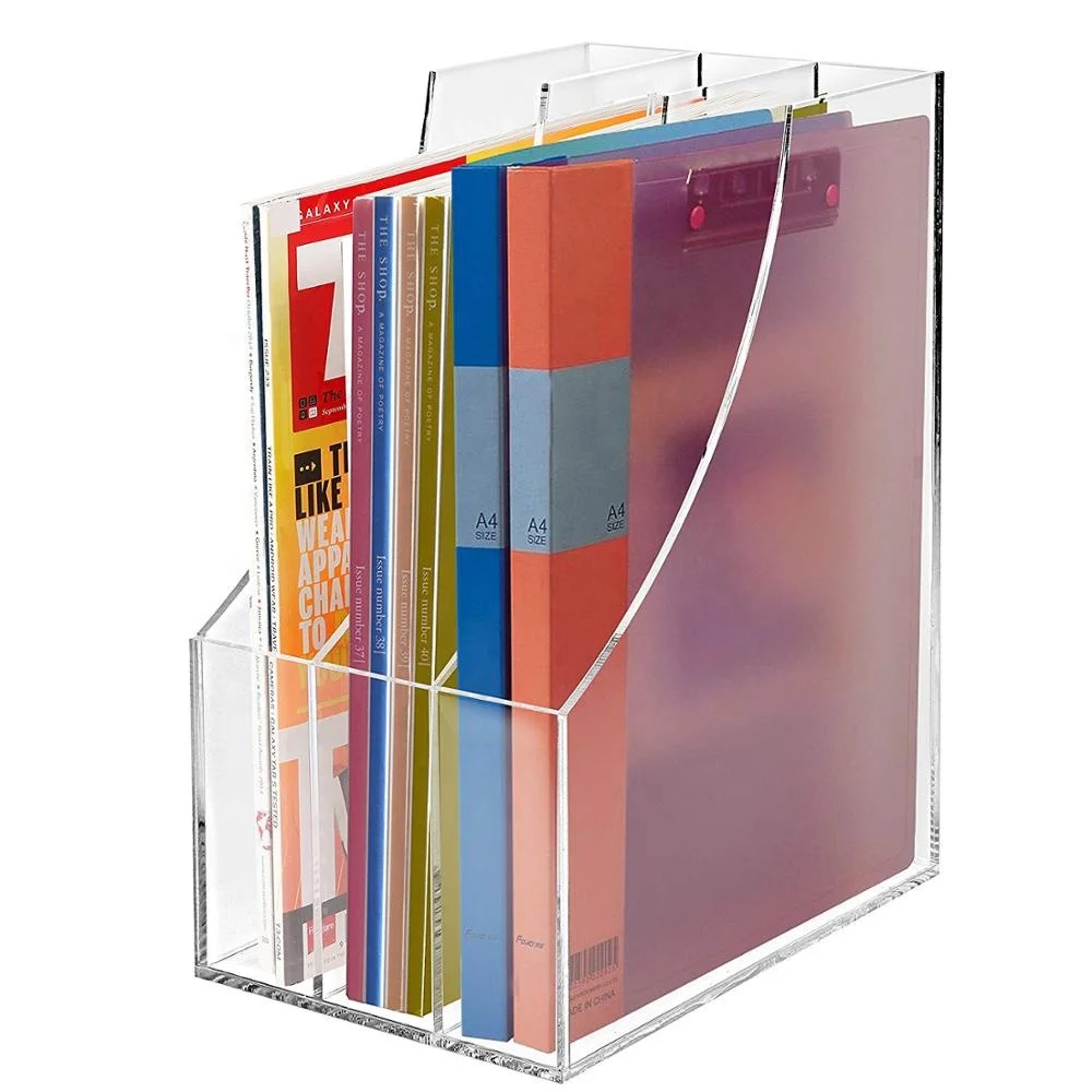 Custom 3 Slots Clear Acrylic Magazine File Desktop Organizer Perspex Document Folder Dispenser Storage Rack
