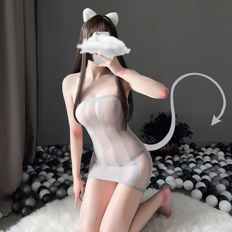 Sexual Mesh Body Stocking Small Chest and Big Passion Bed Underwear with Tight Perspective Milk-Wrapped Chest Suit Skirt Hip