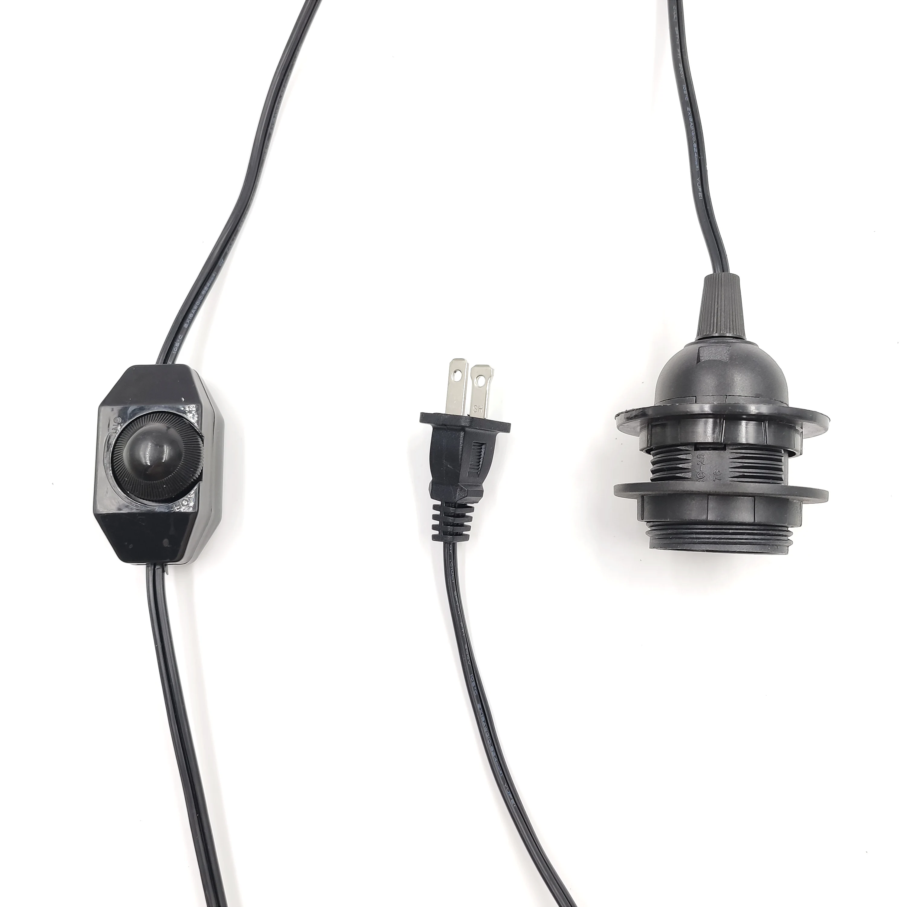 UL Certified 1.8m Black Power Cord Plug American PVC Power Cord E27 Full Tooth Single Ring Lamp Holder 301 Thyristor Dimming