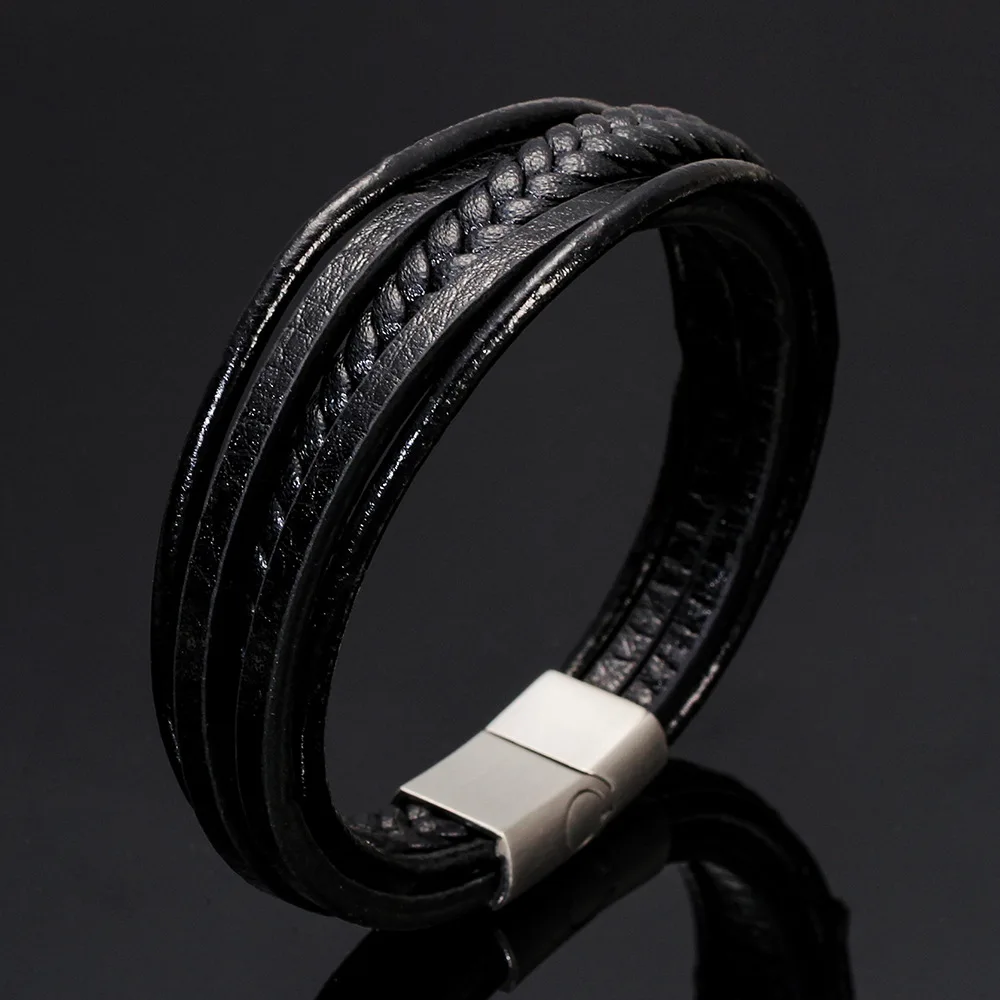 wholesale hot sale  Titanium steel woven handmade leather cross anchor bracelet men