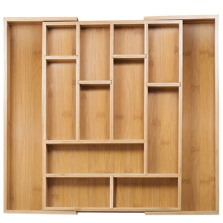 High Quality Custom Kitchen Drawer Silverware Utensil Organizer Bamboo Extending Cutlery Tray