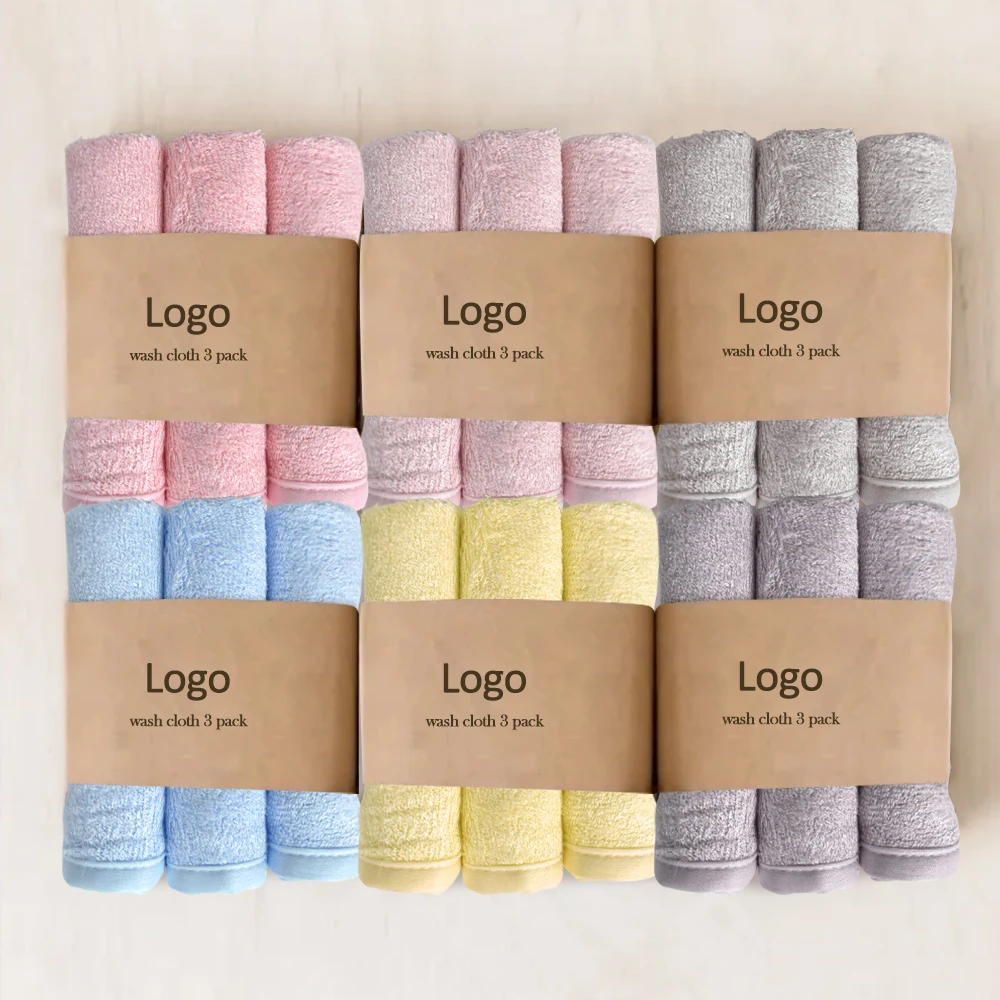 Custom Wholesale Packed Soft Organic Bamboo Washcloths Pack of 6 White 10x10 Inch Baby Washcloth Newborn Bath Face Towel