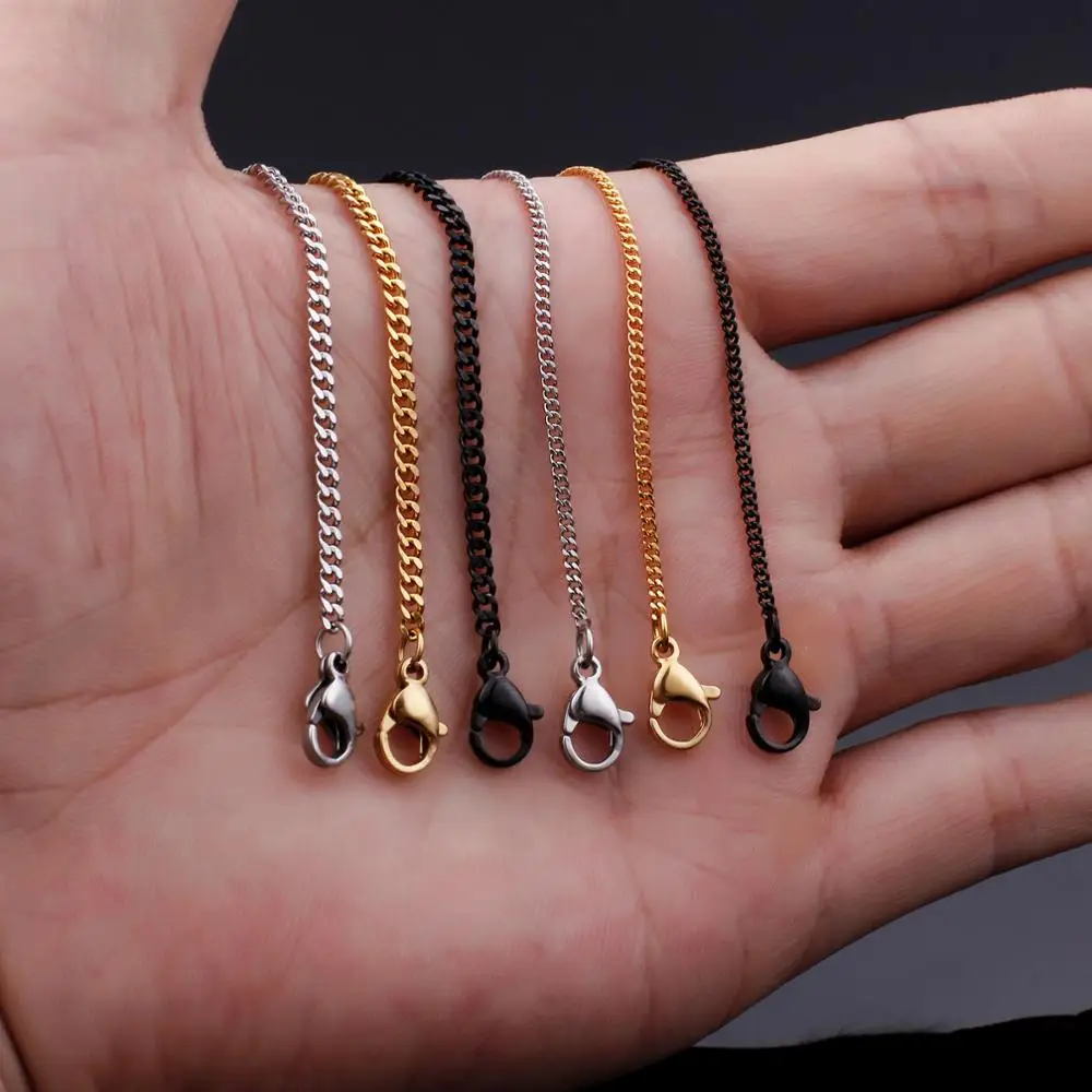 KALEN 1.5mm 2mm 316L Stainless Steel Smooth Curb Chains Necklace