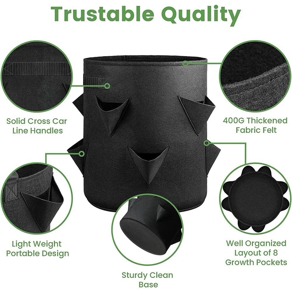 Breathable 7 Gallons Grow Bags Potato Planter Bag Plant Containers Felt Non-Woven Fabric Strawberry Planter Pots