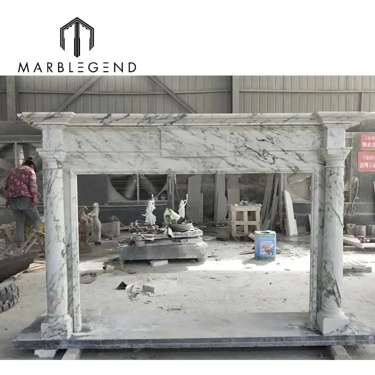 Custom Italian statuary marble mantle hand carved carerra white marble fireplace surround