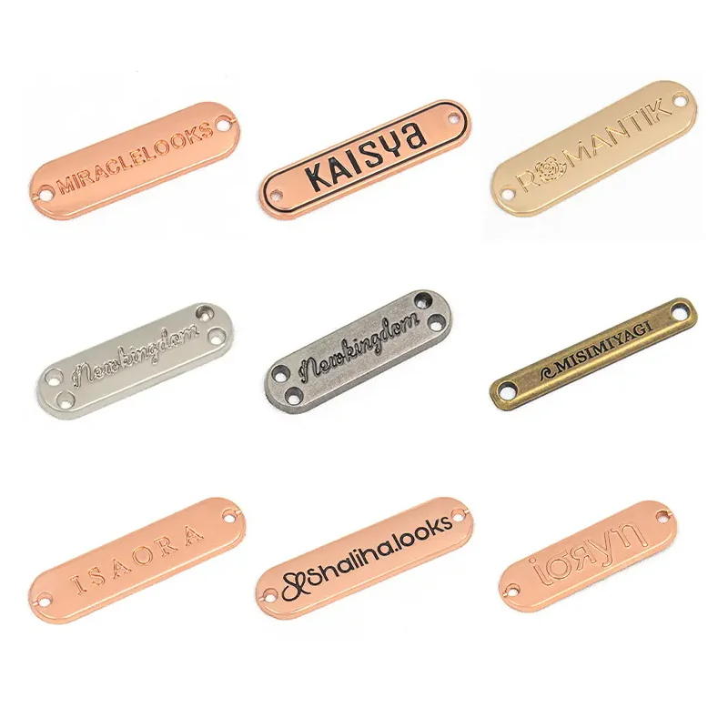 Custom Logo Engraved Fashion Metal Adhesive Labels For Apparel Jeans Clothing