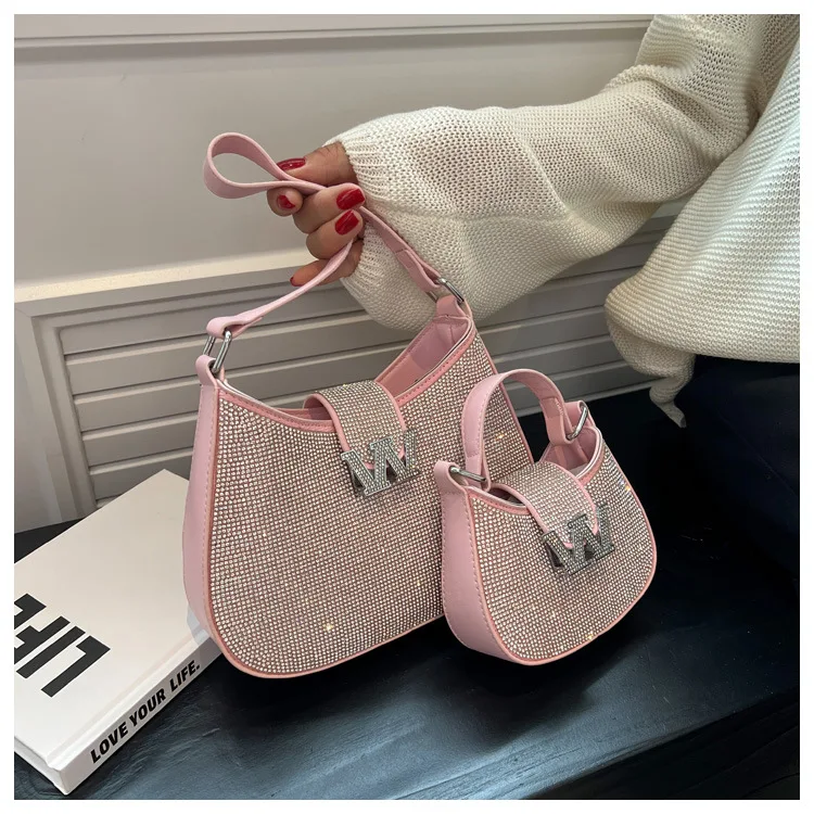 2023 Designer Brand Hobo Crescent Handbag Rivet Shoulder Crossbody Bag With Mini Pocket Female Diamonds Underarm Shoulder Purses