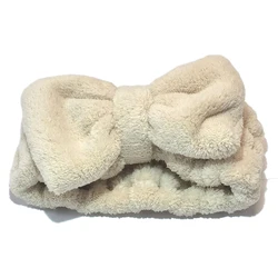 Custom Women Softness Ladies Bathroom Skin Care Head Hair Band Coral Fleece Face Wash Ladies Spa Headband With Bow
