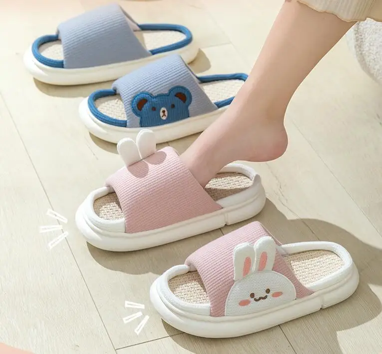 New Unisex Winter Hotel Man And Woman Cotton Fabric Sliders Lady And Men Family Home Flax Material Soft Indoor Slippers