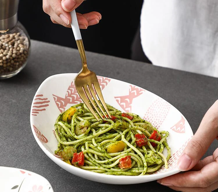 Under Glazed Square Dinner Plates Angled Salad Bowls Pizza Plate Ceramic Dinnerware Set Fish Plates for Restaurants