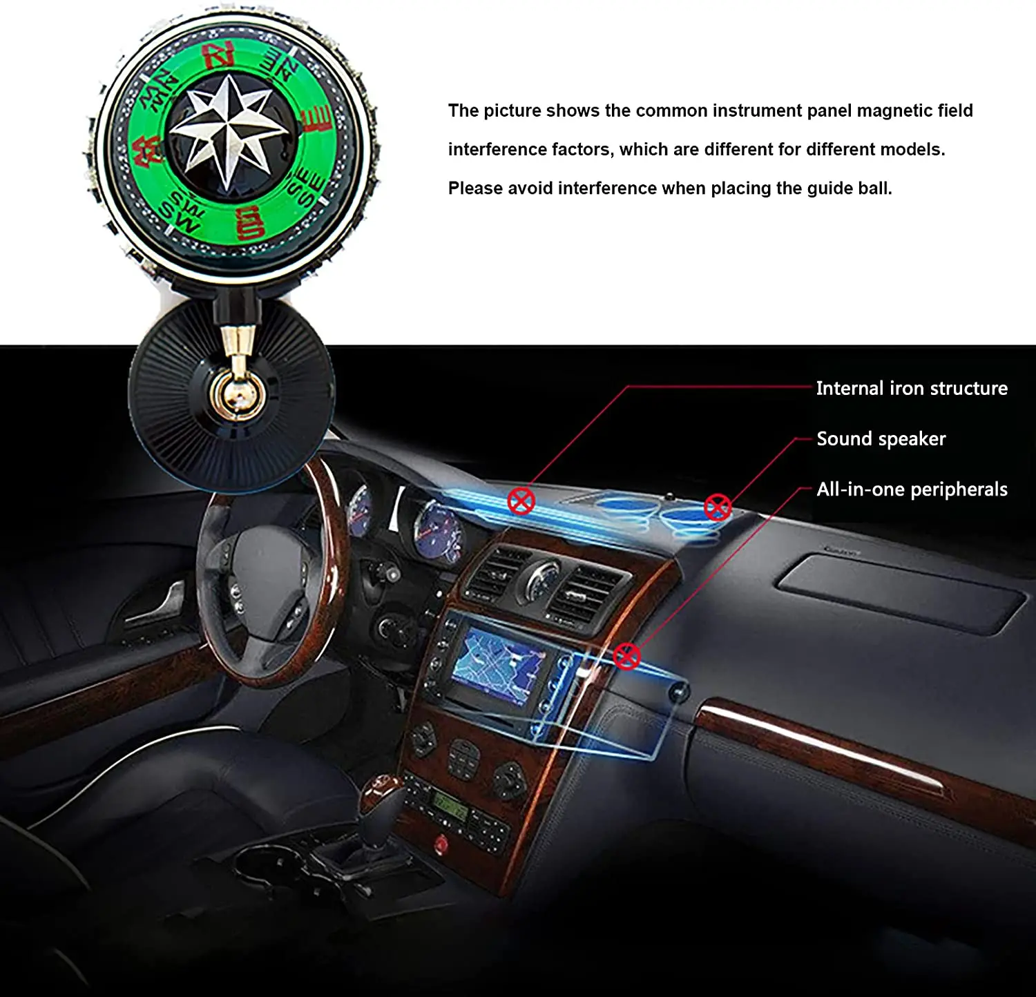 Suction Cup Car Compass with LED Adjustable Dash Mount for Navigation Hiking Direction