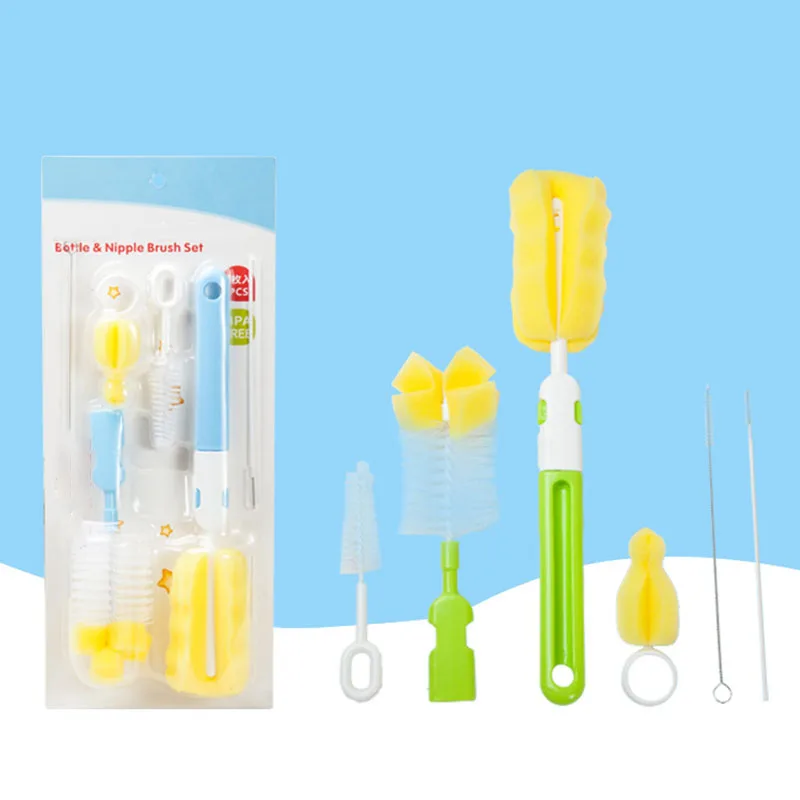 AliGan baby bottle brush clean nipple with sponge 6-piece set cleaner long handle kitchen wire scrub for washing household use