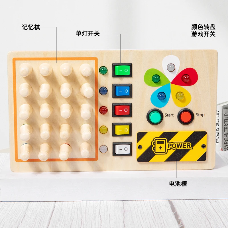 LED Busy Board for Kids Wooden Color Memory Chess Toy Improves Hands Ability and Memory Classification Skills Educational Toy