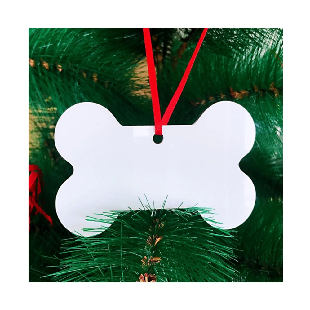 2024 Manufacturer Beijing Dalijia Dog Bone Tags Metal Ornaments for Christmas Tree Decoration Sublimation Gloss White Blanks