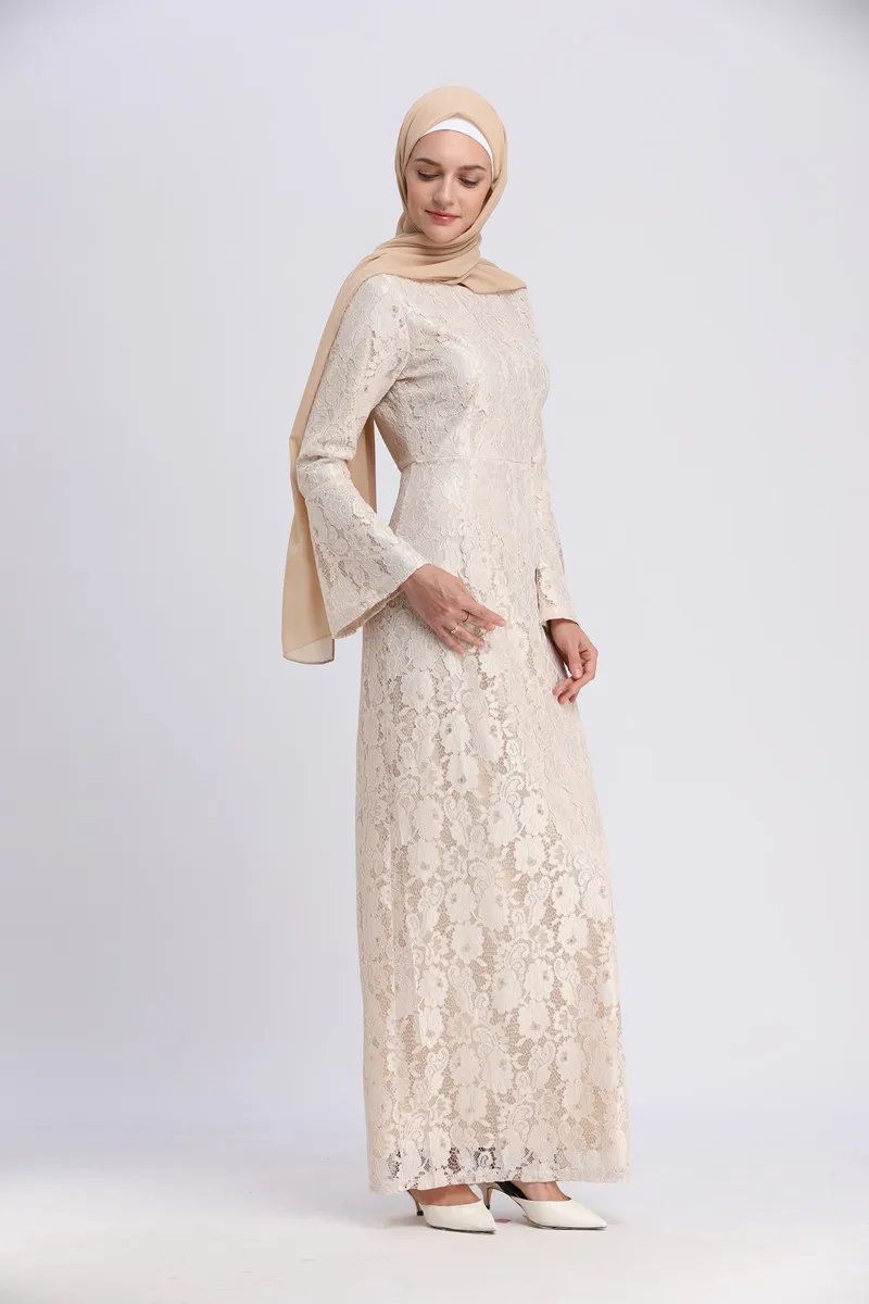 Islamic Clothing Abaya Jilbab High Quality Women Yellow Indonesian Muslim Dress Lace