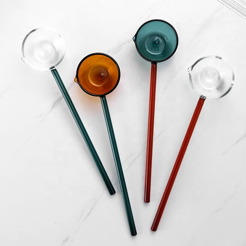 Modern Household Kitchen Baking High Borosilicate Glass Large Stirring Spoons with Long Handle