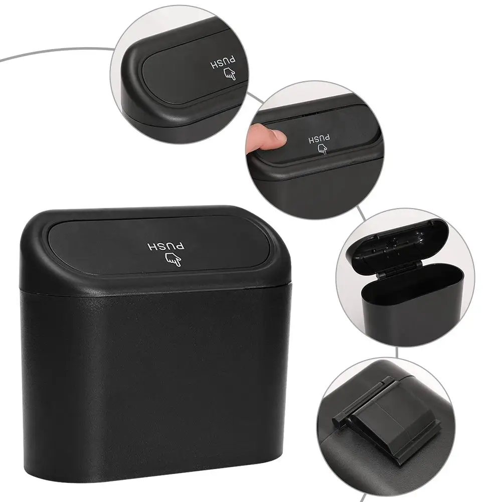 Car Trash Bin Hanging Vehicle Garbage Dust Case Storage Box Black Abs Square Pressing Type Trash Can Auto Interior Accessories