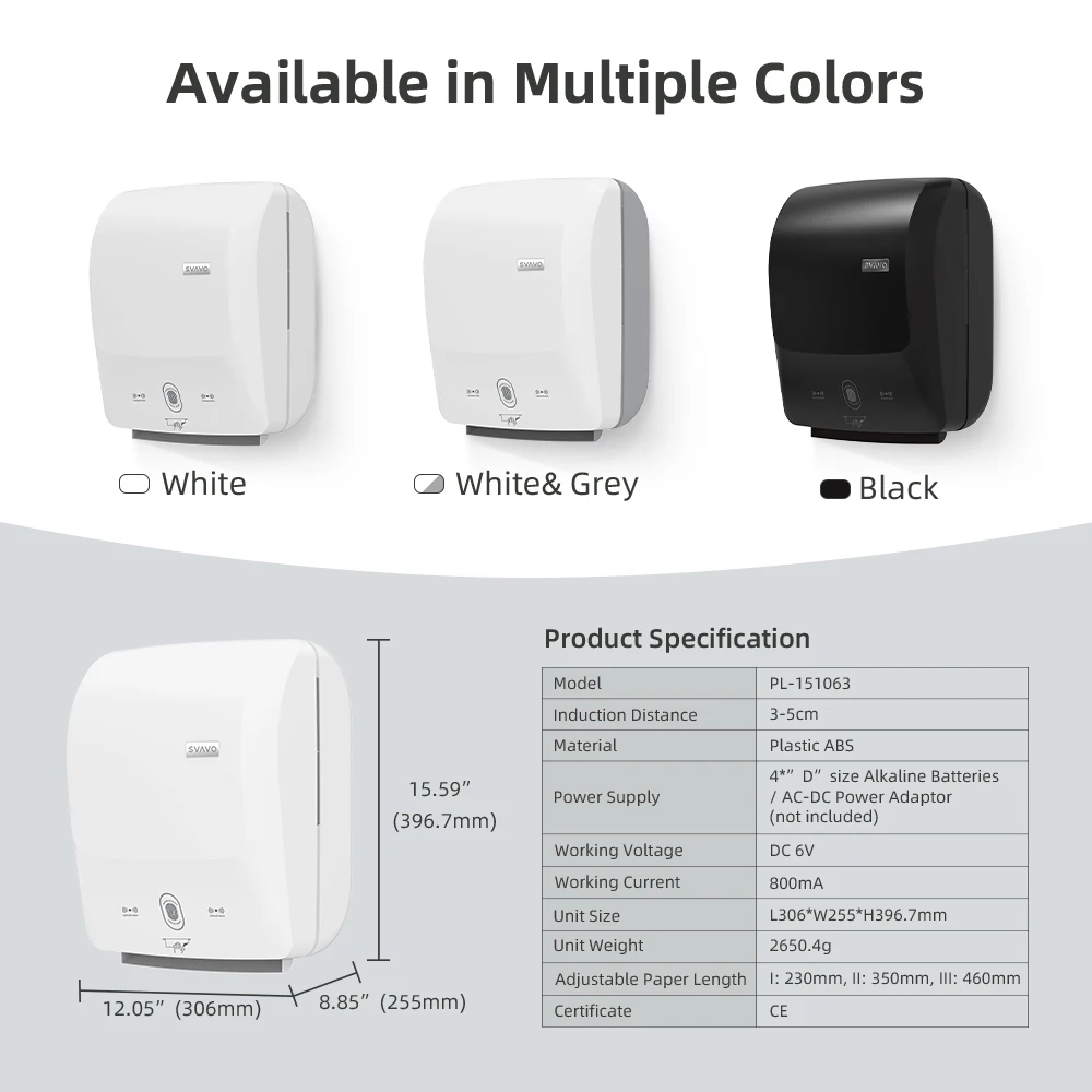 SVAVO Wall Mounted Automatic paper towel dispenser Batteries or Electrical Automatic Tissue Holder Box