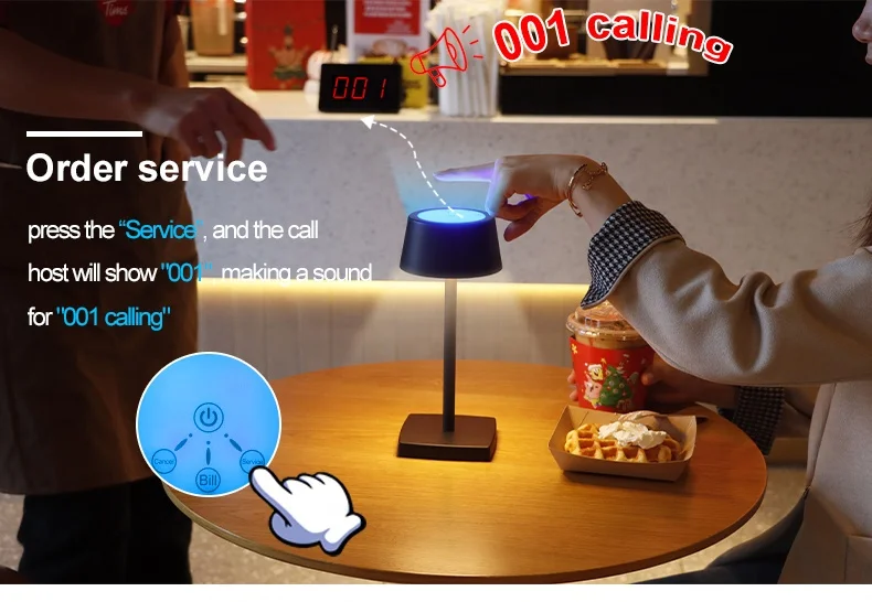 High Quality Smart Touch Control Dinner Bill Lighting Calling Service Lamp Calls Waiter Led Table Lamp Rechargeable Restaurant
