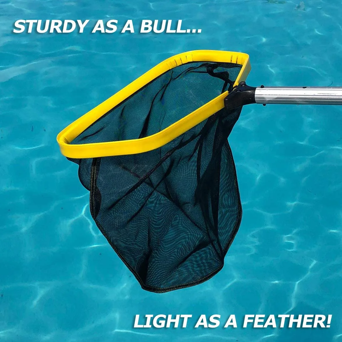 Heavy Duty Pool Skimmer Net, Leaf Rake Catcher, Water Cleaner with Reinforced Deep Mesh Skim Bag Cleaning Tool