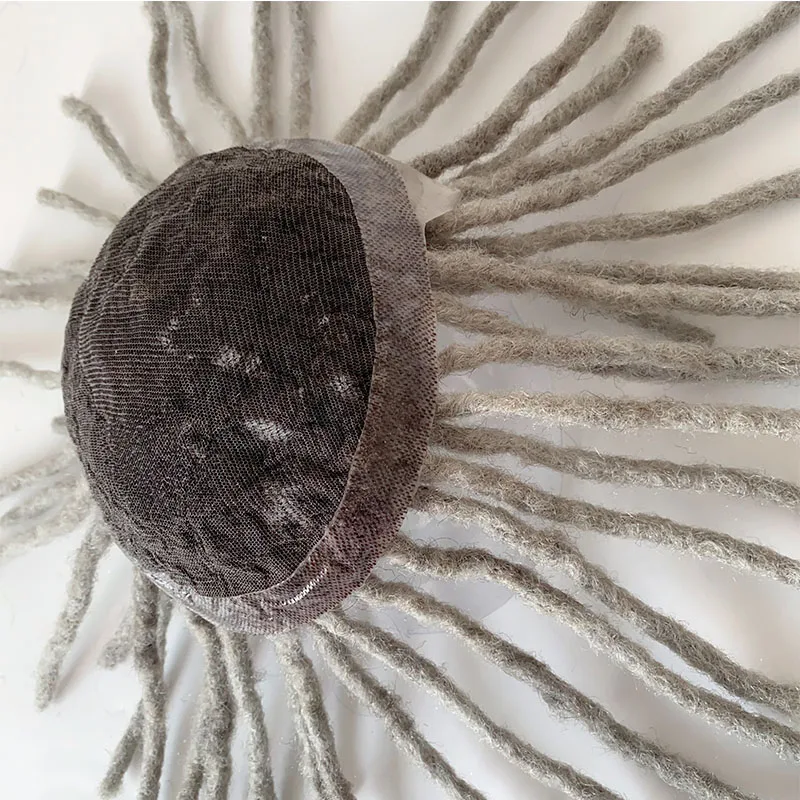 In Stock 8x10inch Indian Human Hair 1b gray Color Lace Base Toupee Prosthesis Afro Braiding Wigs With 6inch Dreadlocks For Man