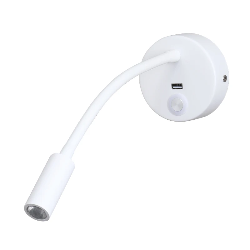 Modern Wall Sconce Hotel Decor Flexible Gooseneck Reading Wall Light Indoor Bedside 3W LED Wall Lamp With USB Charging Port