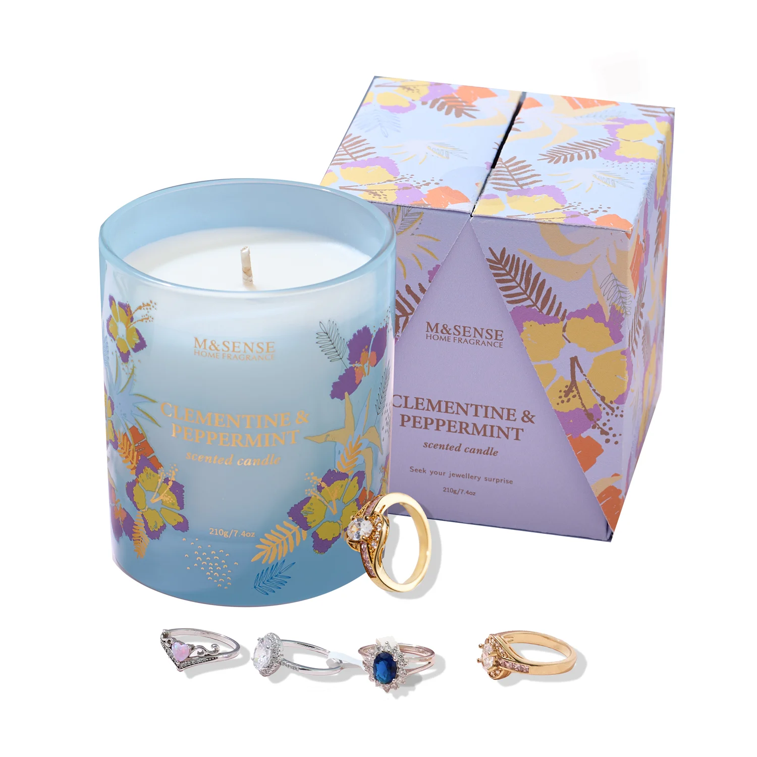 M&Sense foil gold scent select wedding gift set jewelry scented candle with ring inside