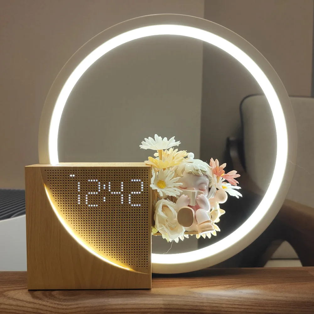 Touch Dimmer Bedside Lamp Natural White Noise Lamp Time Display With USB Output Charging