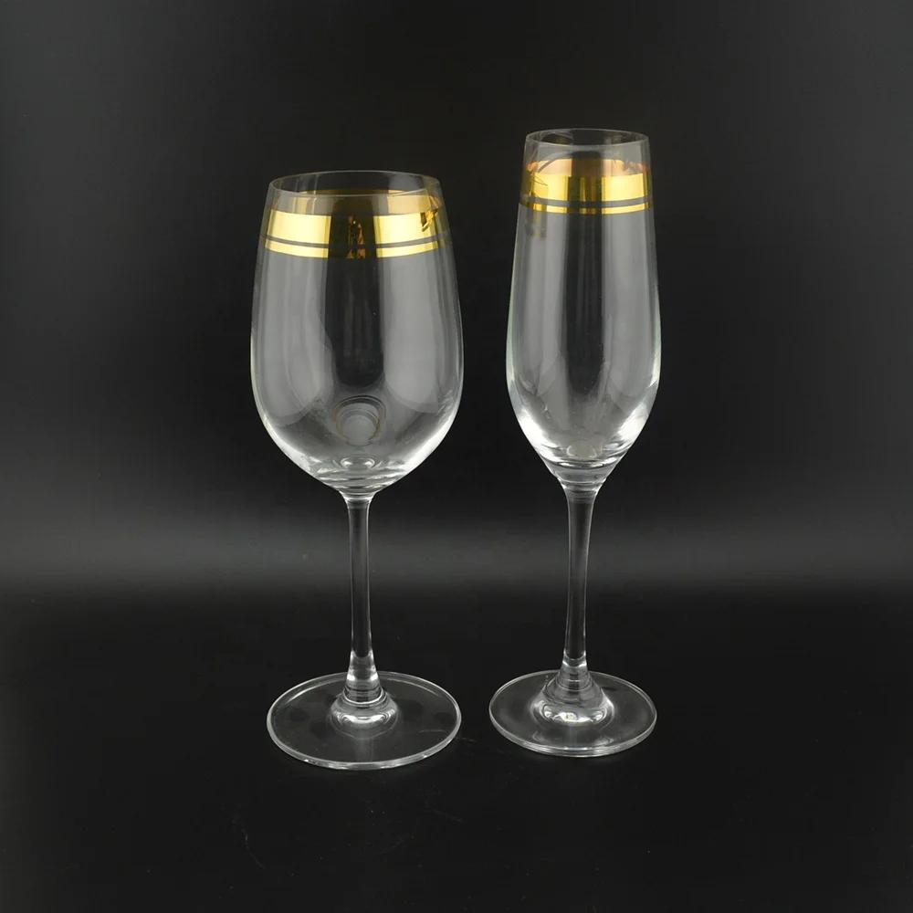 Gold Rim Hammered Glassware Red Wine Cocktail Hand Blown Italian Style Crystal Wine Glasses