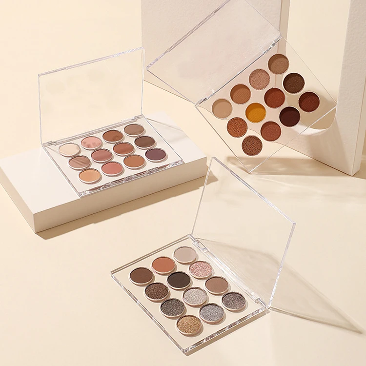 Fall winter fashion smoky vegan transparent eyeshadow palette high pigment women silky soft acrylic glitter matte eye shadow