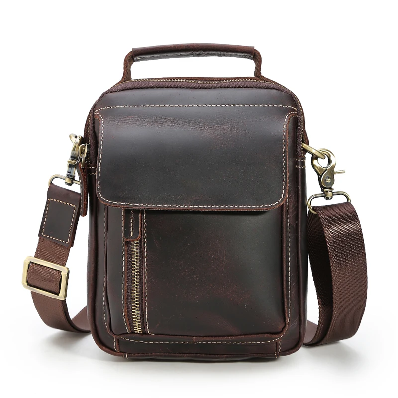 TIDING Custom Logo Vintage Man Crazy Horse Leather Small Cross Body Shoulder Bag