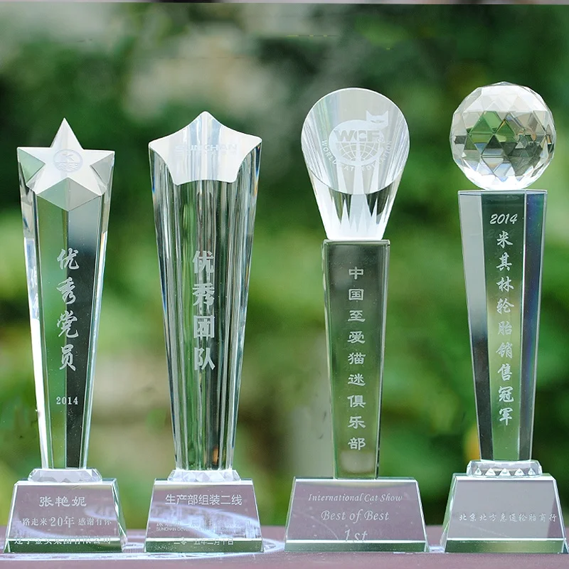 China Factory Custom Blank event sport annual ceremony Crystal Glass Award Trophy trofeos