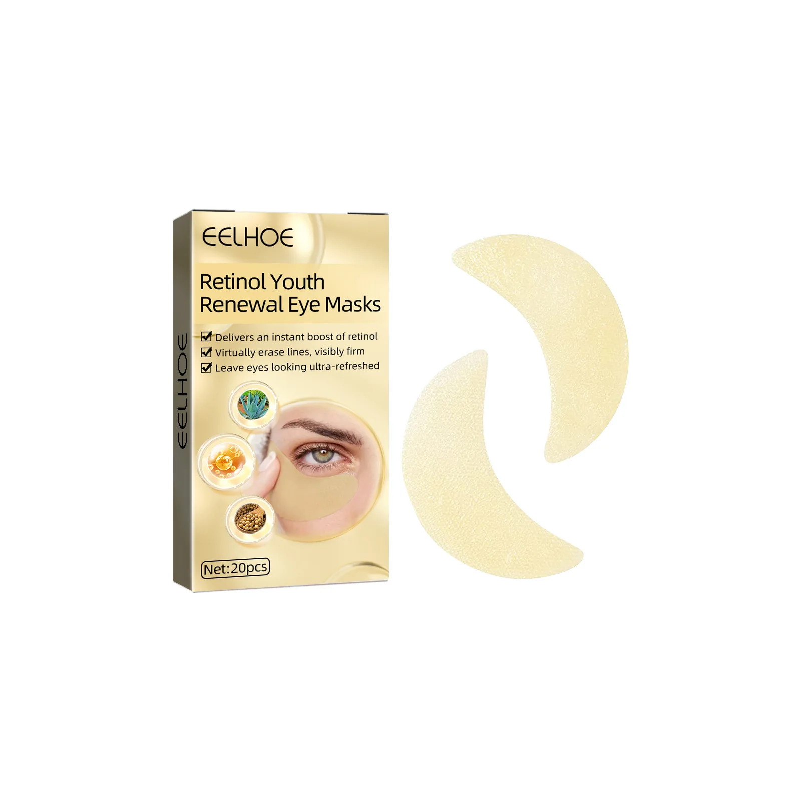 Collagen Eye Mask Reduce Dark Circles Anti wrinkle Eye Pads Moisture Under Eye Patches Gold 24K Sheet Crystal 3 Years OEM/ODM