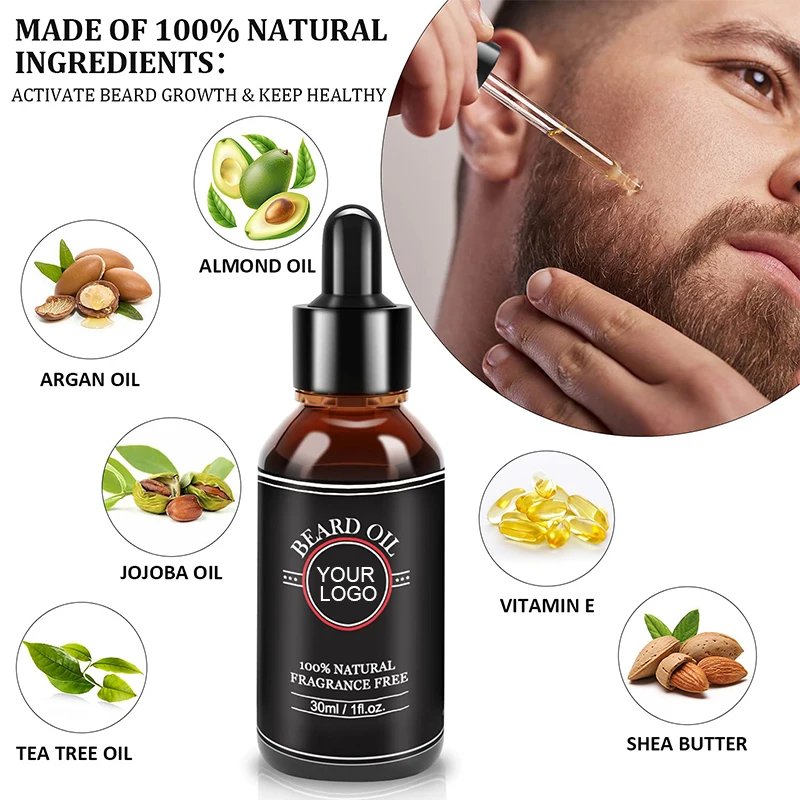 Skin beard care products custom 5 pcs men beard growth set private label organic grooming beard oil growth kit