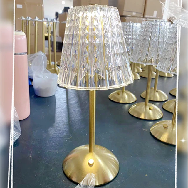 Cordless Rechargeable Table Lamp Battery Operated Lamp 3 Color Modes Stepless Dimmable LED Touch Portable Crystal Gold MetalLamp