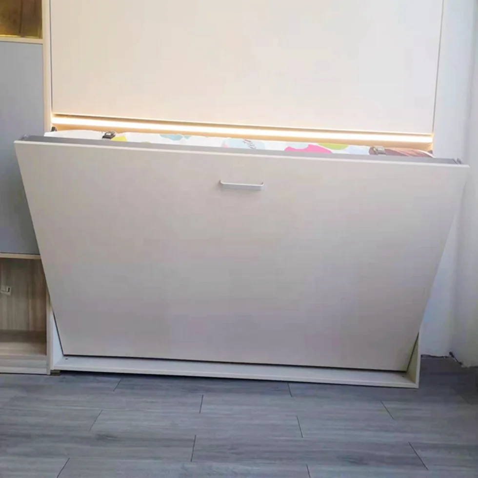 Smart save space school bed horizontal murphy bed hidden furniture with customized wardrobe rolled up mattress metal bed