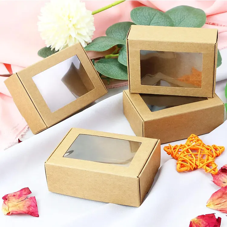 Custom Size Kraft Paper Candy Macarone Packing Box With Clear Window