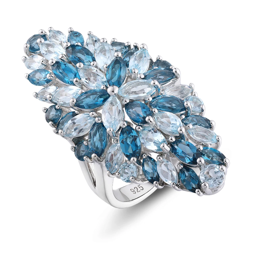 
Luxury Custom natural blue Topaz Gemstone 925 sterling silver rings women fine jewelry 