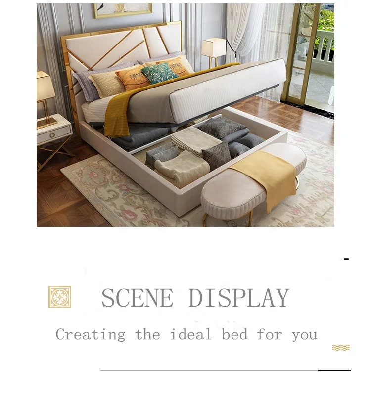 Postmodern new luxury bed king size bed frame leather bed bedroom Furniture