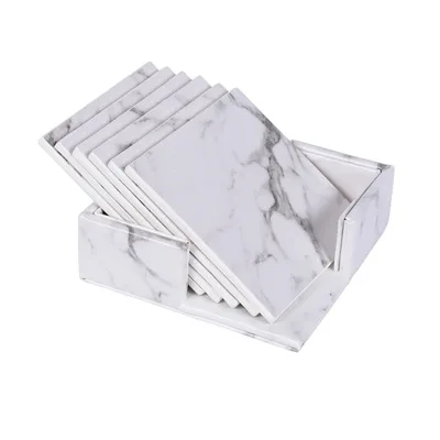 6Pcs Marble Coffee Coaster Cup Mats Pads Round Waterproof Desktop Non-slip Pad Table Decoration
