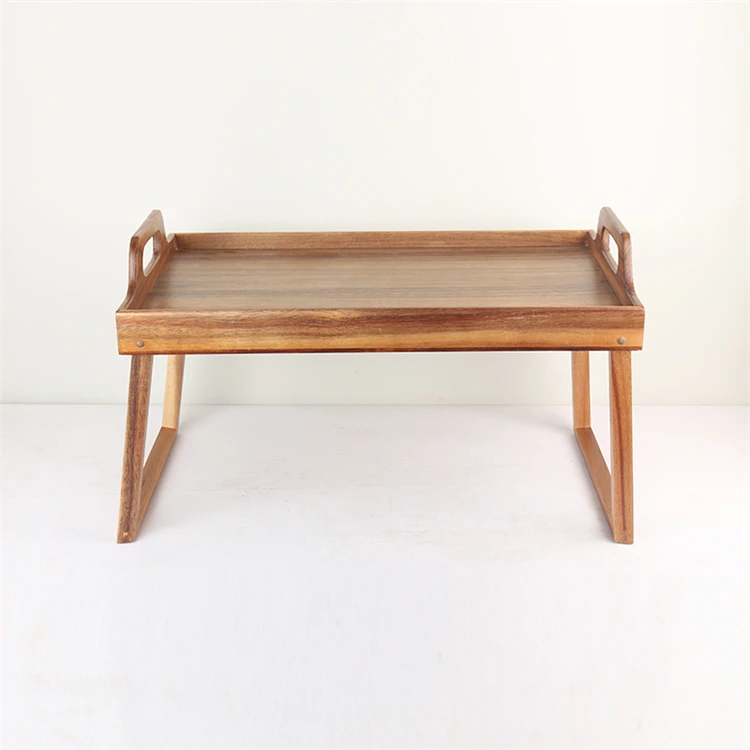 Customization Folding Dining Table Organizer Wooden Breakfast Tray with Handle