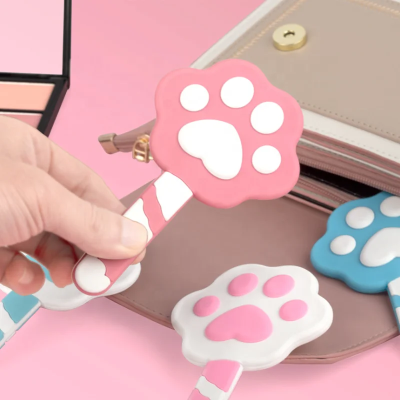 Custom Cartoon Design Cat Paw Makeup Mirror Girl Pocket Mirror Soft Silicone PVC Handheld Lovely Cosmetic Mirror