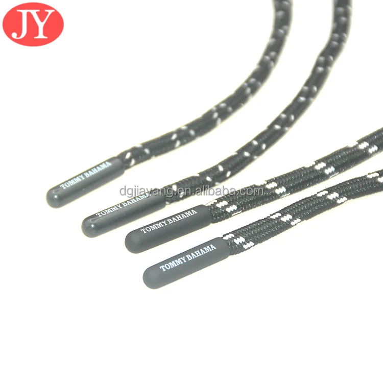 5 mm cotton flat string with ABS plastic aglet tips custom engraved logo on shoe lace tipping 5*3.8*20 mm glue aglet string tip