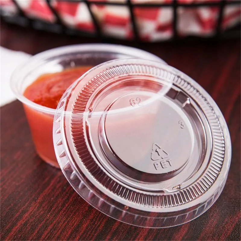 China Wholesale PP PET 1oz 1.25oz 1.5oz 2oz 3oz Disposable Clear Plastic Round PP Sauce Cup with Lid