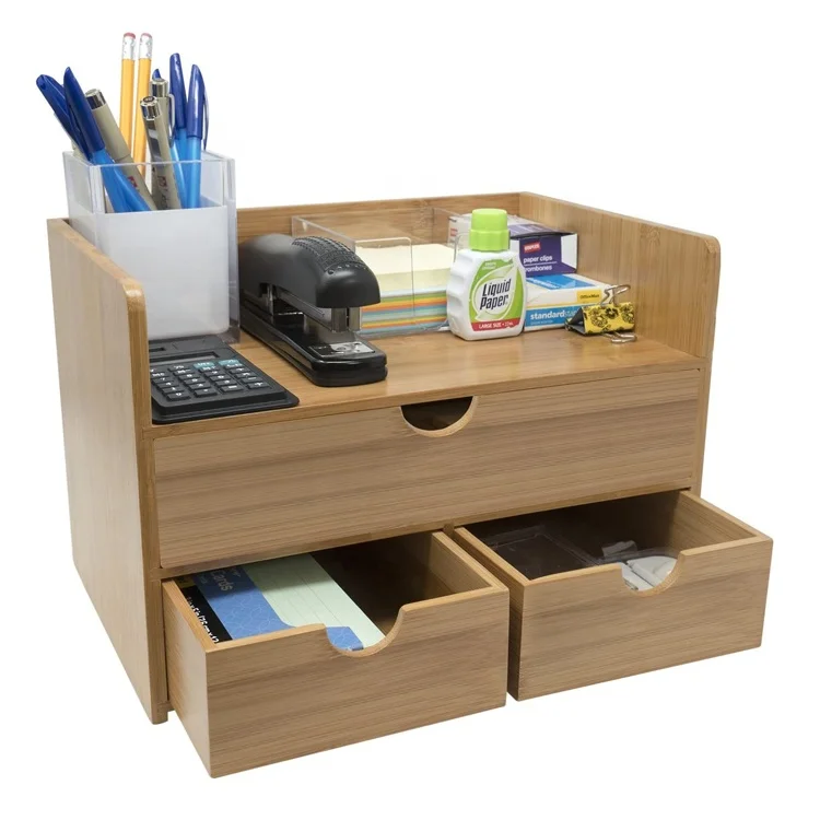 3-Tier Bamboo wood office desk storage organizer for Desk with Drawers