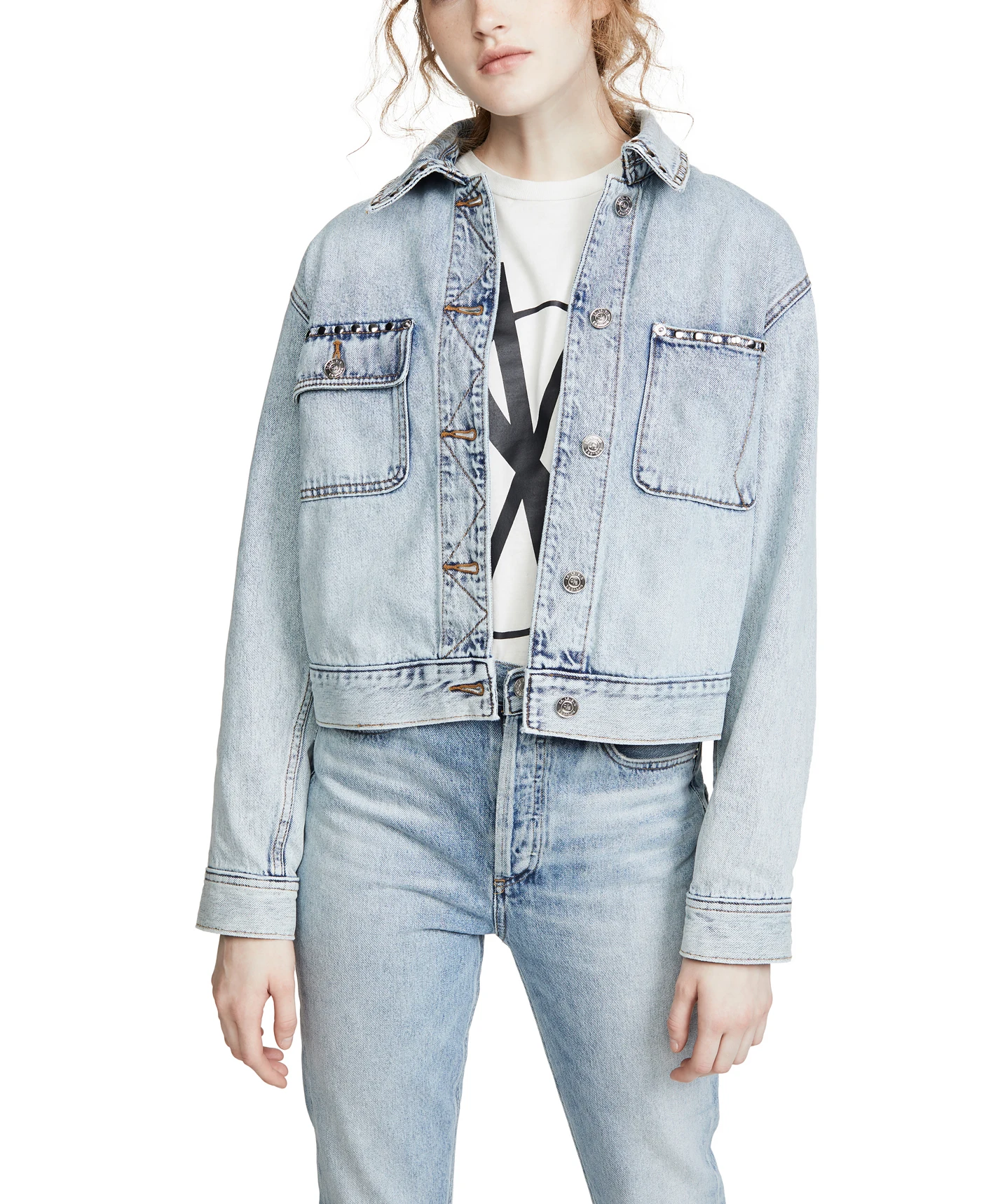 Wholesale Custom Fashion Women Denim Jeans Jackets New Designs Light Blue Wash Denim Jackets 100%Cotton