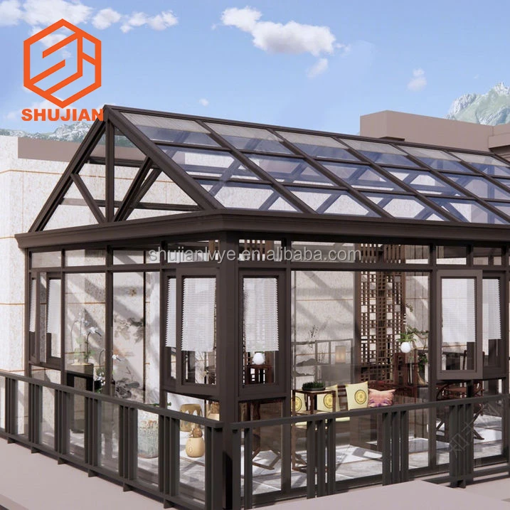 Garden outdoor backyard solar photovoltaic glass roof pool house glazed sliding sunroom conservatory Extendable greenhouse