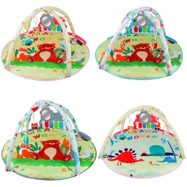 Cartoon Animal Pattern Pedal Piano Baby Play Mat With Stuffed Toys and Music