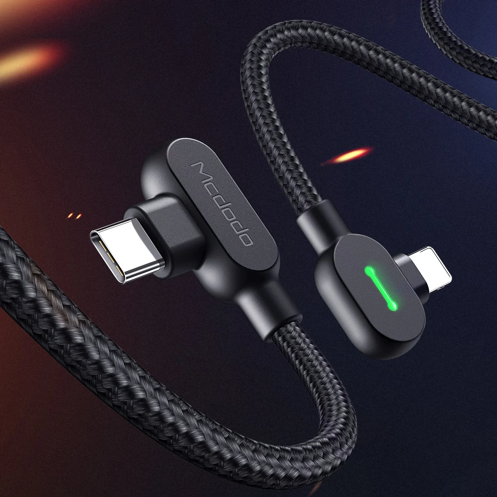 Mcdodo Лидер продаж 1 2 м/1 8 м USB кабель с нейлоновой оплеткой (под углом 90 градусов) для L форма мобильный телефон c PD быстрой зарядки передачи